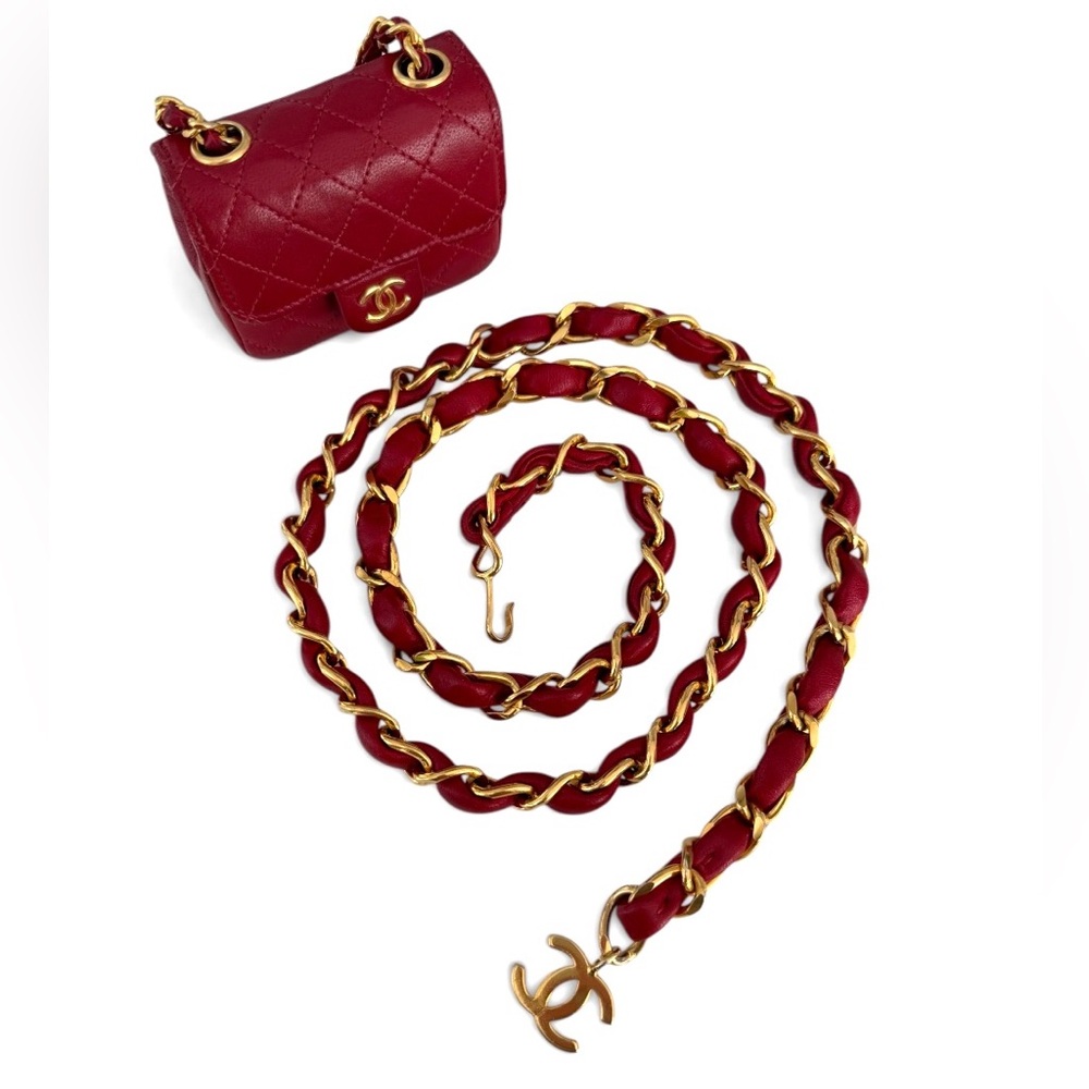 CHANEL 1989 Mini Matelasse Coco Mark Chain Belt Waist Bag | Vintage | 24K Plated - Picture 13 of 15